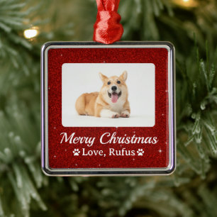 Ornamento De Metal Mínimo de Foto de Pet com Lágrima Vermelha Feliz N