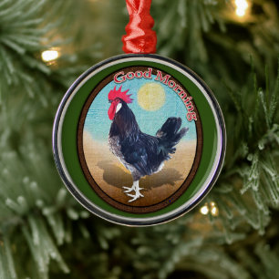 Ornamento De Metal Minorca Rooster Boa Manhã Vintage Oval