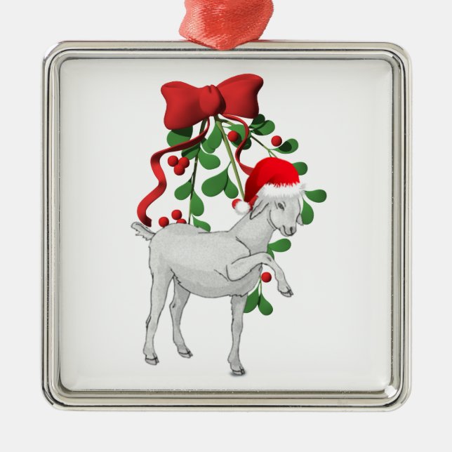Ornamento De Metal Mistletoe Goat Ornament (Frente)