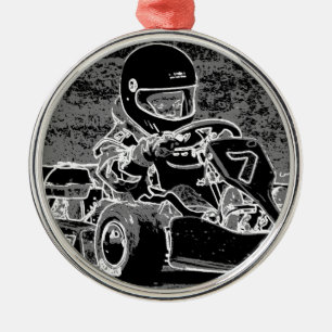 Ornamento De Metal Miúdo Kart em preto & no branco