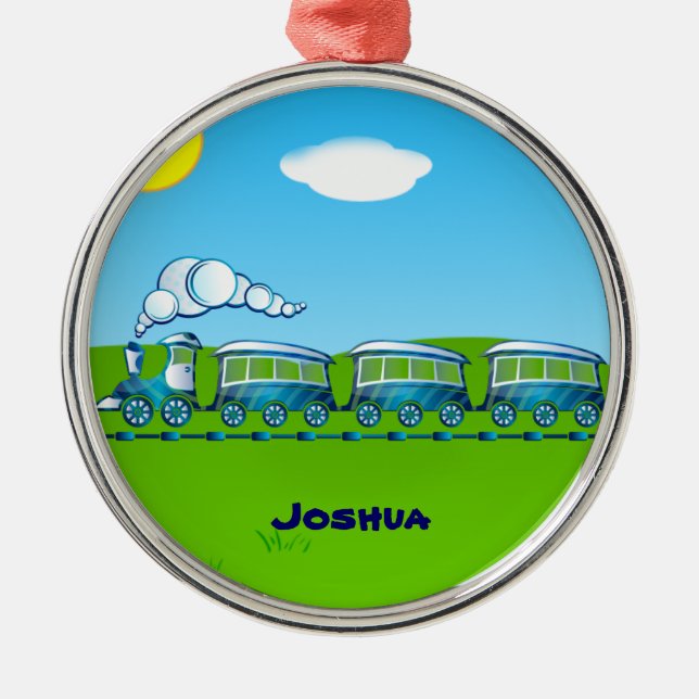 Ornamento De Metal modelo do trem azul (Frente)