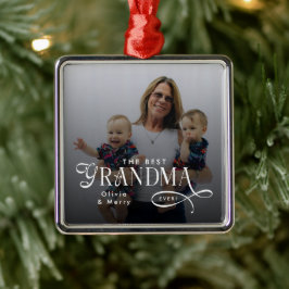 Ornamento De Metal Modern Best Grandma Ever Photo Personalized