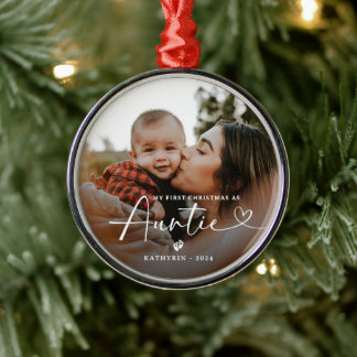 Ornamento De Metal Modern Elegant First Christmas As Auntie Photo