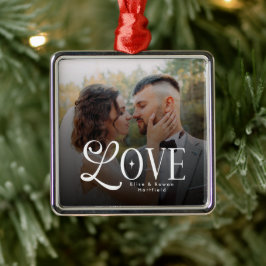Ornamento De Metal Modern Love Custom Wedding Photo Couples Monogram