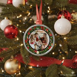 Ornamento De Metal Modern Minimalist Merry Christmas Family Photo