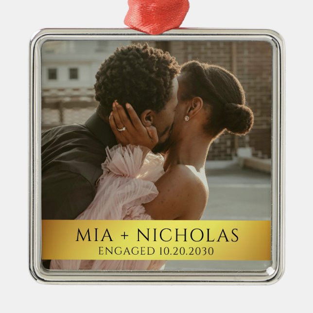 Ornamento De Metal Modern Romantic Engagement Photo (Frente)