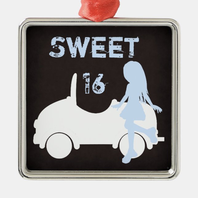 Ornamento De Metal Modern Sweet 16 Silhouette Girl and Car (Frente)