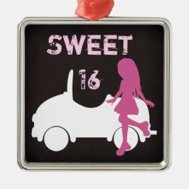 Ornamento De Metal Modern Sweet 16 Silhouette Ornament