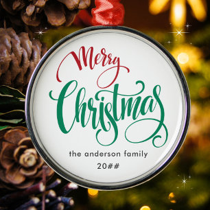 Ornamento De Metal Moderno Minimalista Nome da Família Feliz Natal