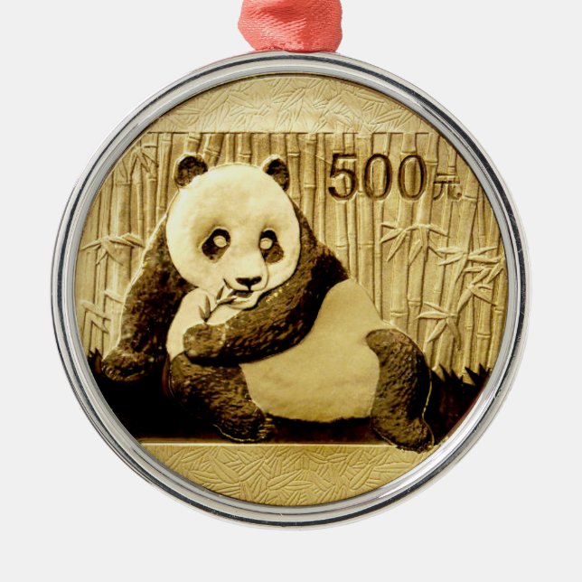 Ornamento De Metal moeda Dourada panda (Frente)