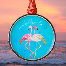 Ornamento De Metal Mola de água lacrimal tropical Monograma Rosa Flam