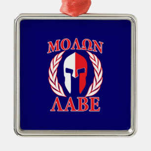 Ornamento De Metal Molon Labe Spartan Mask Laurels Marinho Azul