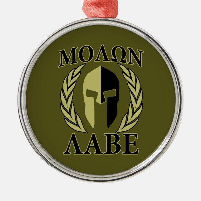 Ornamento De Metal Molon Labe Spartan Mask Laurels Olive Green (Frente)