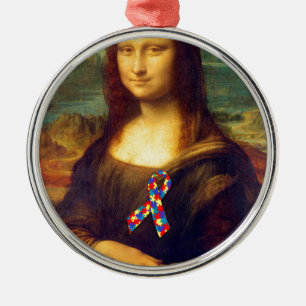 Ornamento De Metal Mona Lisa Com Fita De Quebra-cabeça