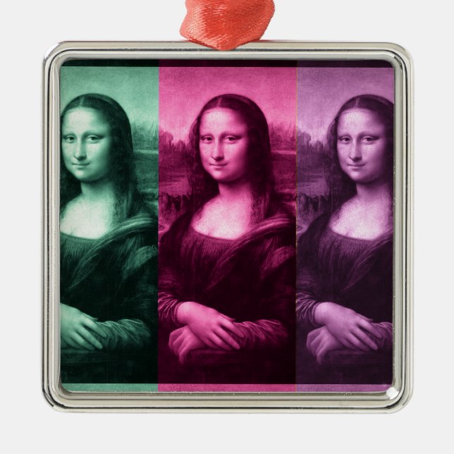 Ornamento De Metal Mona Lisa Green Pink Purple (Frente)
