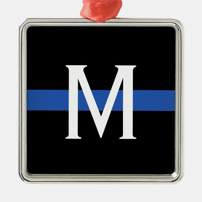 Ornamento De Metal Monograma de Linha Azul Fino da Polícia (Frente)