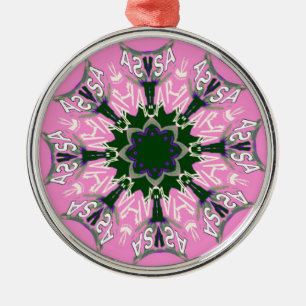 Ornamento De Metal Monograma de Motivo de Moda Floral Rosa e Preto Cu