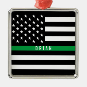 Ornamento De Metal Monograma fino militar da bandeira americana da