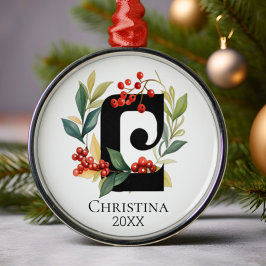 Ornamento De Metal Monograma - Letra Inicial C Berry Wreath Natal