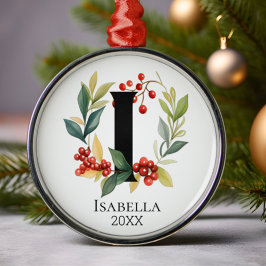 Ornamento De Metal Monograma - Letra Inicial I Berry Wreath Natal
