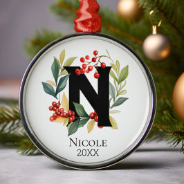 Ornamento De Metal Monograma - Letra Inicial N Berry Wreath Natal