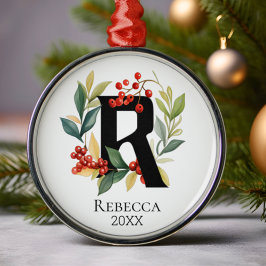 Ornamento De Metal Monograma - Letra Inicial R Berry Wreath Natal