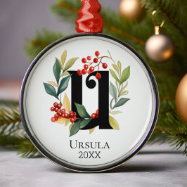 Ornamento De Metal Monograma - Letra Inicial U Berry Wreath Natal