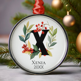 Ornamento De Metal Monograma - Letra Inicial X Berry Wreath Natal