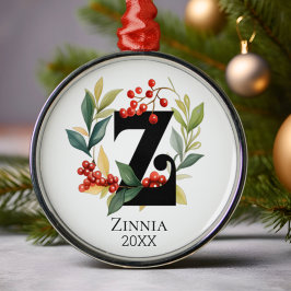 Ornamento De Metal Monograma - Letra Inicial Z Berry Wreath Natal