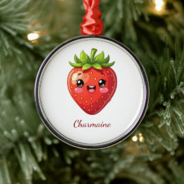 Ornamento De Metal Monograma morango kawaii fofo