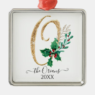 Ornamento De Metal Monograma O Dourado Folhagem de Natal Holly