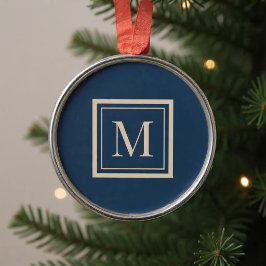 Ornamento De Metal Monograma Personalizado em Azul e Baunilha
