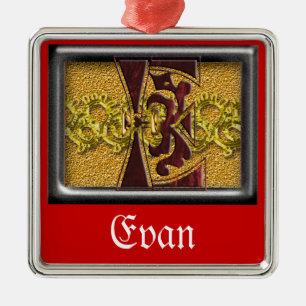 Ornamento De Metal monograma vermelho E