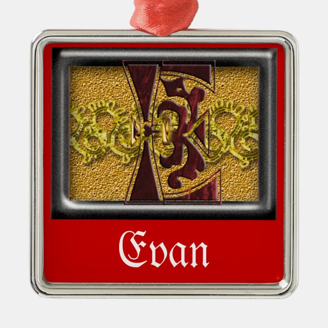 Ornamento De Metal monograma vermelho E (Frente)