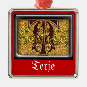Ornamento De Metal monograma vermelho T
