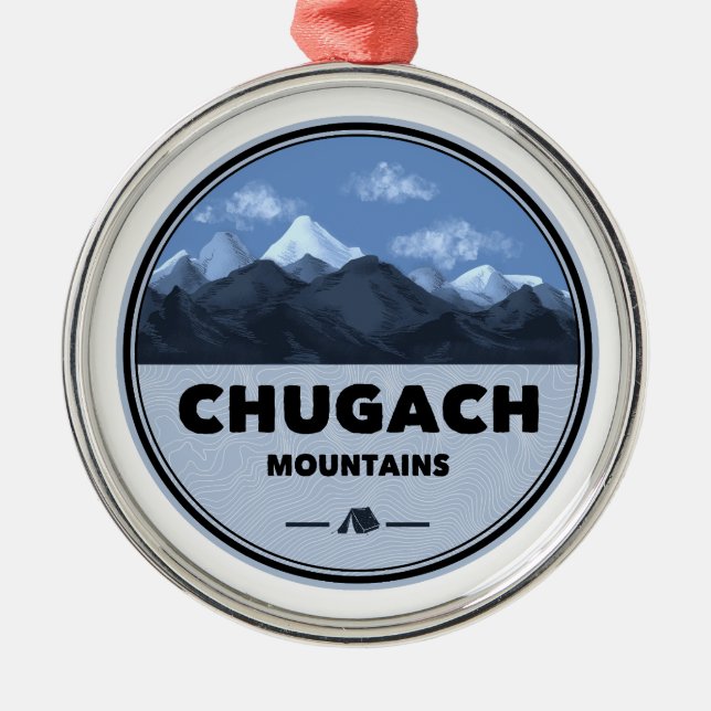 Ornamento De Metal Montanhas Chugach Alasca Acampamento (Frente)