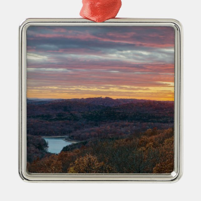 Ornamento De Metal Montanhas Ozark Outono Sunset (Frente)