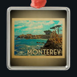 Ornamento De Metal Monterey California Ornament Viagens vintage<br><div class="desc">Um ornamento legal estilo Monterey apresentando uma cena costeira com o oceano Pacífico e terra rochosa cênica da Califórnia.</div>