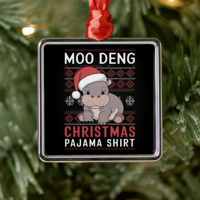 Ornamento De Metal Moo Deng Natal Pajama Matando Família (Árvore)