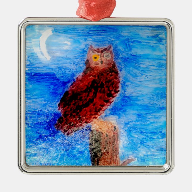 Ornamento De Metal Moonlight Bird Brown Owl (Frente)