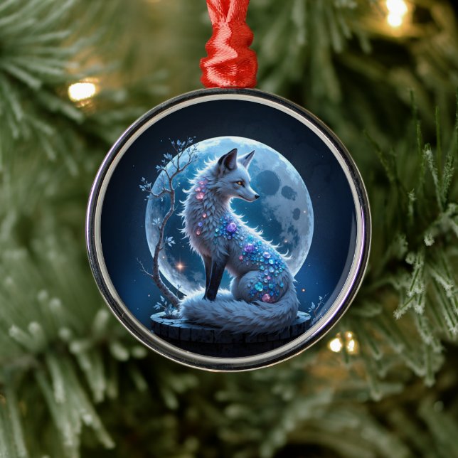 Ornamento De Metal Moonlit Crystal Fox – Guardian of Silent Dreams.  (Árvore)