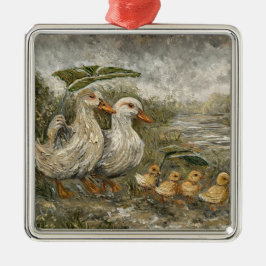 Ornamento De Metal Morning Commute Whimsical Farmhouse Duck Rainy Day