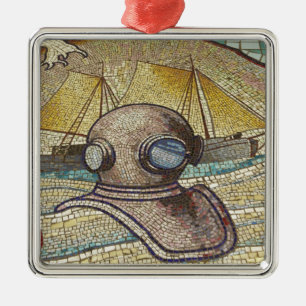 Ornamento De Metal Mosaico do capacete dos antigos mergulhadores