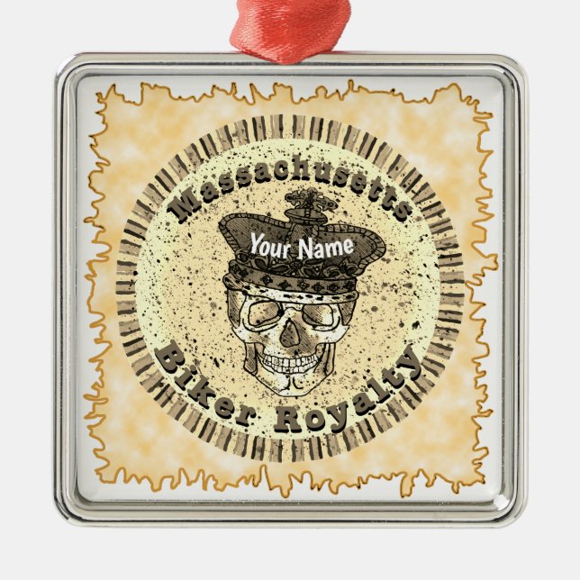 Ornamento De Metal Motociclista de Massachusetts (Frente)