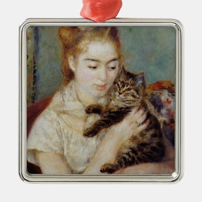 Ornamento De Metal Mulher com um gato por Pierre-Auguste Renoir (Frente)