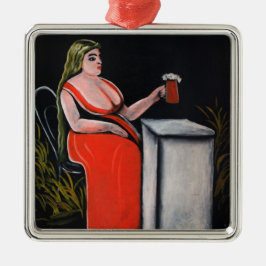 Ornamento De Metal Mulher Curvy com uma Cama de Cerveja