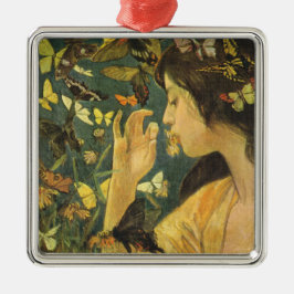 Ornamento De Metal Mulher Elegante Com Lindas Borboletas