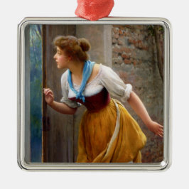 Ornamento De Metal Mulher Espiando (por Eugene de Blaas)