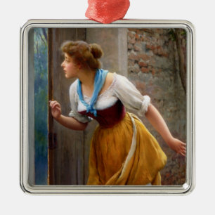 Ornamento De Metal Mulher Espiando (por Eugene de Blaas)