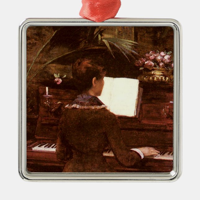 Ornamento De Metal Mulher Jogando Piano (Frente)